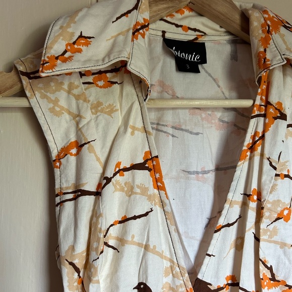 Vintage Cream and Orange Wrap Dress - Picture 3 of 4